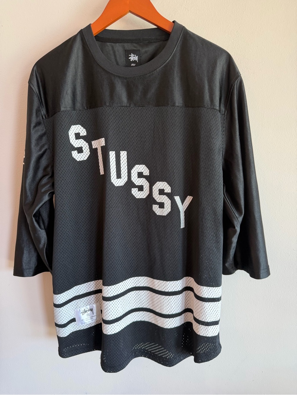 Stussy All City Champions Mesh Hockey Jersey Black White 80 Mens Large